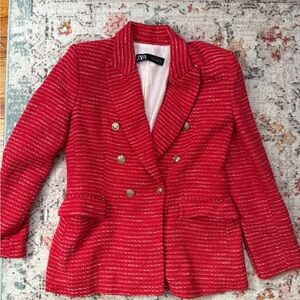 Zara Vibrant Red Textured Blazer
